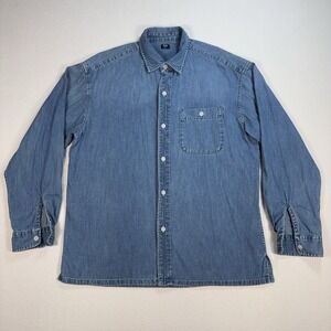 Uniqlo Oversized Denim Shirt Men's S Blue Pocket 100% Cotton‎ Button Up